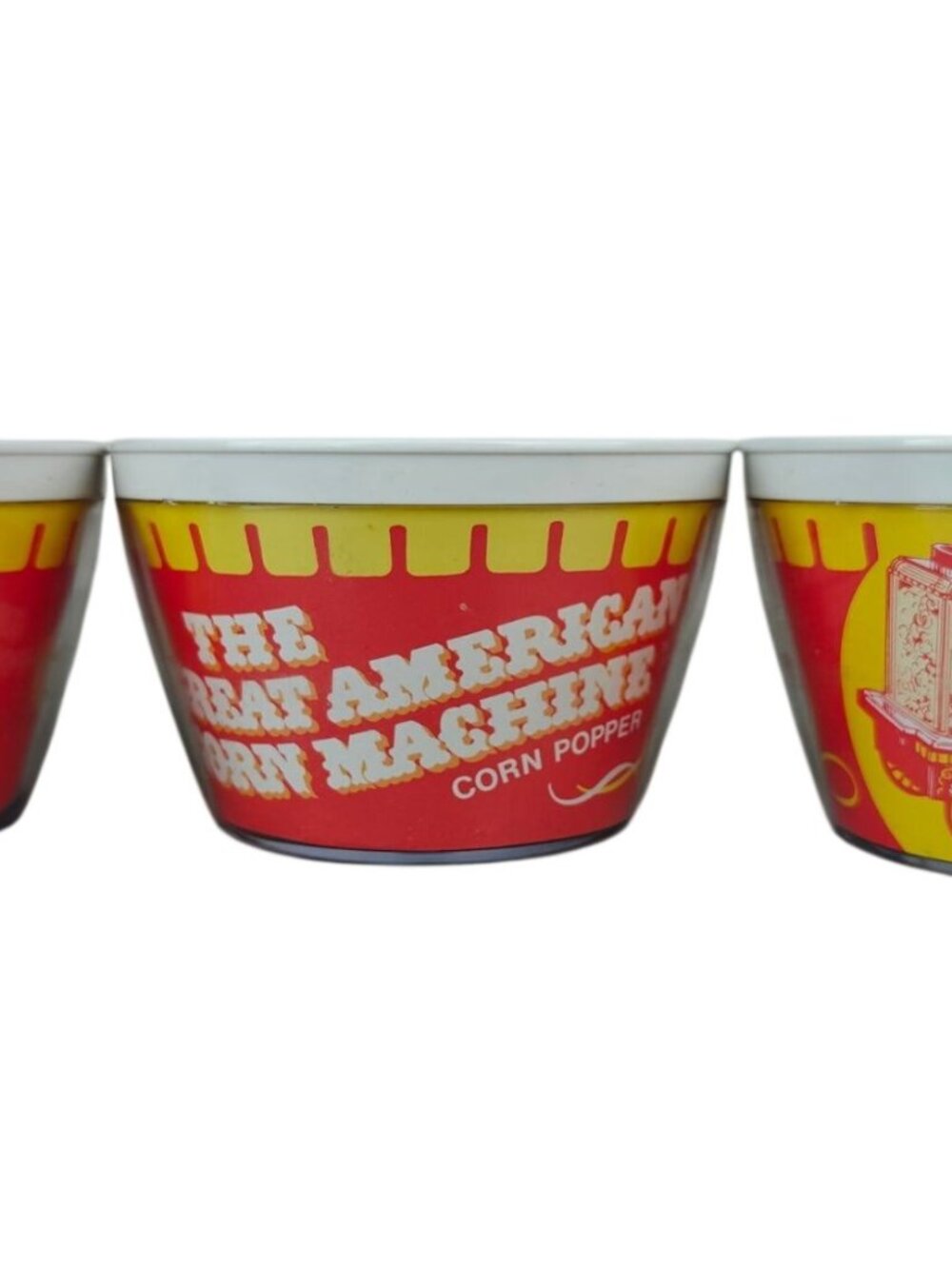 Vintage Great American Popcorn Machine Bowls Set Of 3 1970s Red Yellow USA
